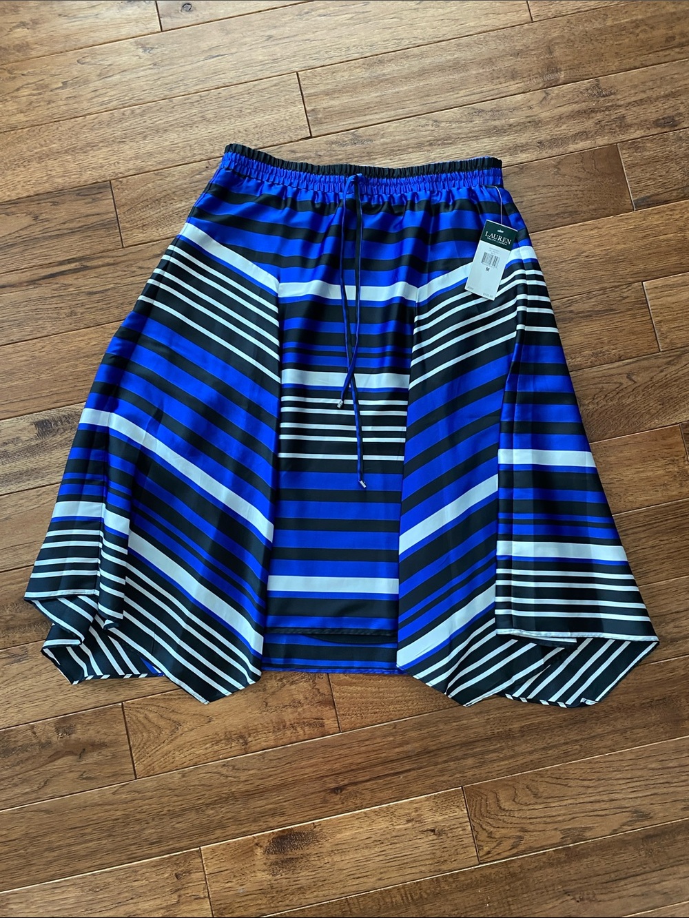 Lauren Ralph Lauren of Royal Blue Black White Striped Asymmetrical Skirt
